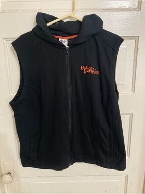 Harley-Davidson Black Hooded Sleeveless Zip Vest W Pockets Size M